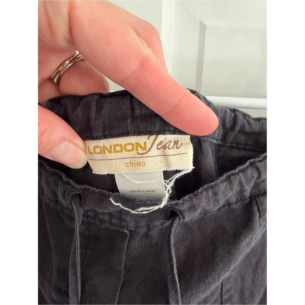 London Jean 100% Linen Drawstring‎ Wide Leg Pants Black Medium Coastal Boho